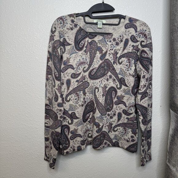GENEVA 100% CASHMERE PAISLEY CREWNECK SWEATER Women’s Medium - Picture 1 of 4